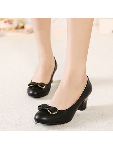 Women's Shoes Leather Chunky Heel Heels / Round Toe / Closed Toe Heels Dress Black / Beige