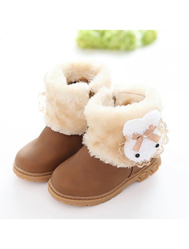 Girl's Boots Fall / Winter Fashion Boots PU Outdoor / Casual Flat Heel Fur Brown / Pink / Red Walking  