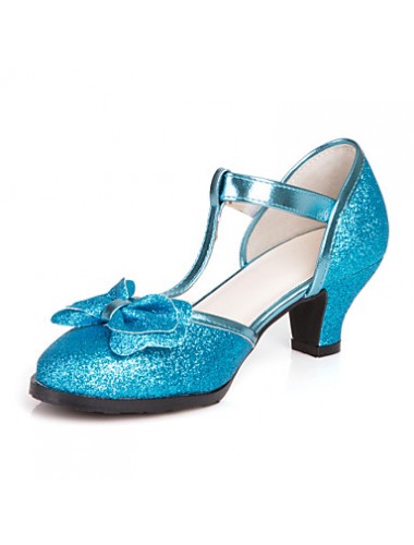 Girl's Heels Spring / Summer Round Toe Leatherette Dress / Casual Chunky Heel Bowknot Blue / Pink / Silver  