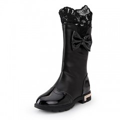 Girl's Boots Fall / Winter Comfort PU Casual Flat Heel Zipper Black / Red / Burgundy Walking  