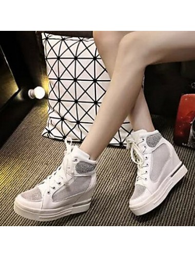 Women's Shoes Breathable Tulle Wedge Heel Drill Comfort Fashion Sneakers Outdoor/Casual White/Silver