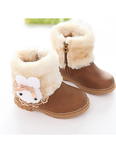 Girl's Boots Fall / Winter Fashion Boots PU Outdoor / Casual Flat Heel Fur Brown / Pink / Red Walking  