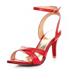 Women's Shoes Leather Kitten Heel Heels Sandals Outdoor/Dress/Casual Red/White