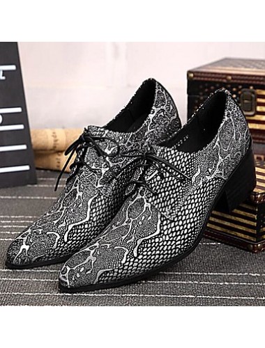 Men's Shoes   Limited Edition Oriental Temperament Nightclub/Party Top Layer Leather Oxfords Silver  