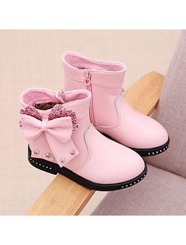 Girl's Boots Fall / Winter Comfort PU Casual Flat Heel Zipper Black / Pink / Red Walking  