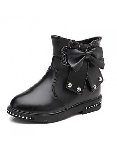 Girl's Boots Fall / Winter Comfort PU Casual Flat Heel Zipper Black / Pink / Red Walking  