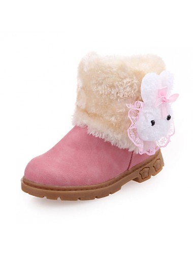 Girl's Boots Fall / Winter Fashion Boots PU Outdoor / Casual Flat Heel Fur Brown / Pink / Red Walking  