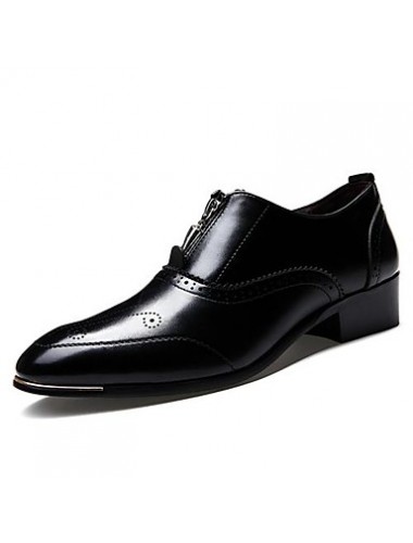 Men's Shoes Leather Casual Oxfords Casual Low Heel Zipper Black  