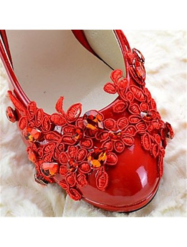 Women's Shoes Leather Chunky Heel Heels/Pointed Toe Pumps/Heels Wedding/Party & Evening Red