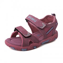 Girls' Shoes Outdoor / Casual Cowhide / Flats Summer Comfort / Open Toe / Flats Flat Heel Buckle / Magic Tape Red  