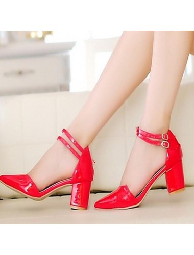 Women's Shoes Patent Leather Chunky Heel Pointed Toe Pumps/Heels Dress Black/Green/Pink/Red/White/Tan/Beige