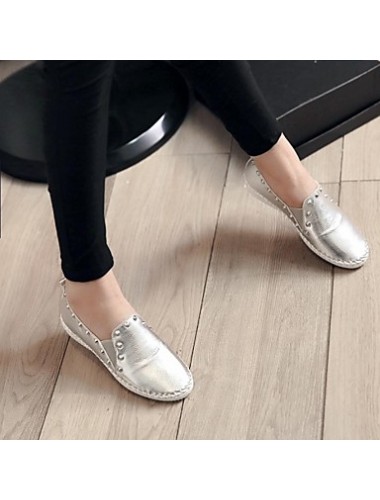 Women's Spring / Summer / Fall / Winter Comfort / Round Toe Leather Dress Flat Heel White / Silver