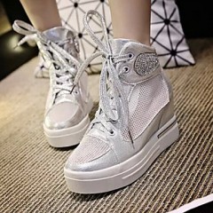 Women's Shoes Breathable Tulle Wedge Heel Drill Comfort Fashion Sneakers Outdoor/Casual White/Silver