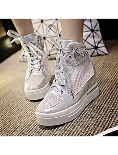 Women's Shoes Breathable Tulle Wedge Heel Drill Comfort Fashion Sneakers Outdoor/Casual White/Silver