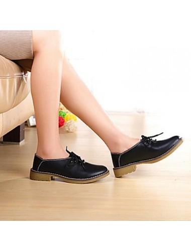 Women's Spring / Summer / Fall / Winter Round Toe Leather Office & Career / Dress / Casual Flat Heel Lace-up Black / Blue / Yellow / Red