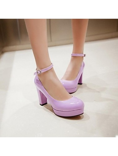 Women's Spring / Summer / Fall Heels / Pointed Toe Patent Leather Dress Chunky Heel Buckle Black / Green / Purple / Beige