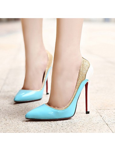 Women's Shoes Patent Leather Stiletto Heel Pointed Toe Heels Party & Evening / Dress Blue / White