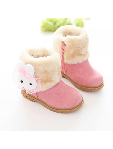 Girl's Boots Fall / Winter Fashion Boots PU Outdoor / Casual Flat Heel Fur Brown / Pink / Red Walking  