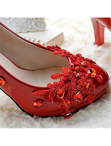 Women's Shoes Leather Chunky Heel Heels/Pointed Toe Pumps/Heels Wedding/Party & Evening Red