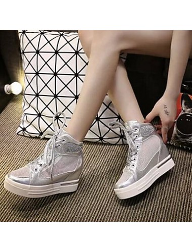 Women's Shoes Breathable Tulle Wedge Heel Drill Comfort Fashion Sneakers Outdoor/Casual White/Silver