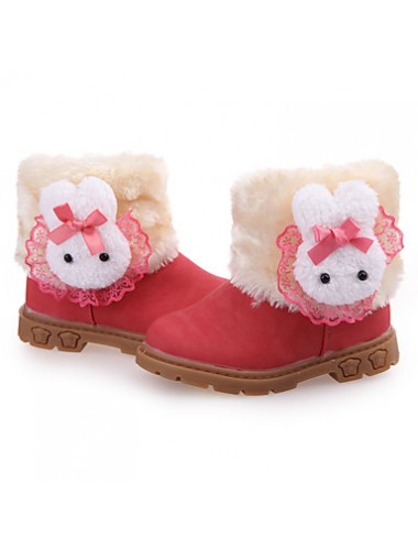 Girl's Boots Fall / Winter Fashion Boots PU Outdoor / Casual Flat Heel Fur Brown / Pink / Red Walking  