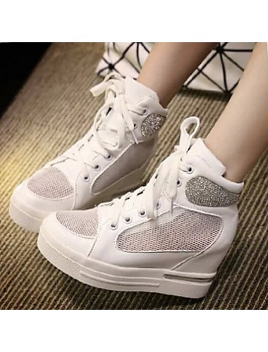 Women's Shoes Breathable Tulle Wedge Heel Drill Comfort Fashion Sneakers Outdoor/Casual White/Silver