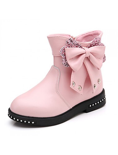 Girl's Boots Fall / Winter Comfort PU Casual Flat Heel Zipper Black / Pink / Red Walking  