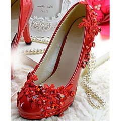 Women's Shoes Leather Chunky Heel Heels/Pointed Toe Pumps/Heels Wedding/Party & Evening Red